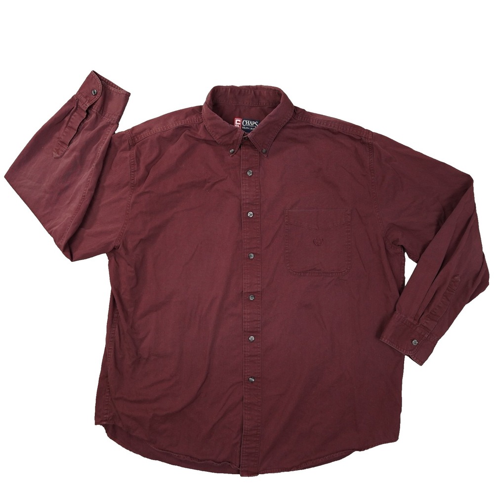 Chaps Ralph Lauren Vintage Button Up Shirt Men's XL Burgundy Red‎ Crested